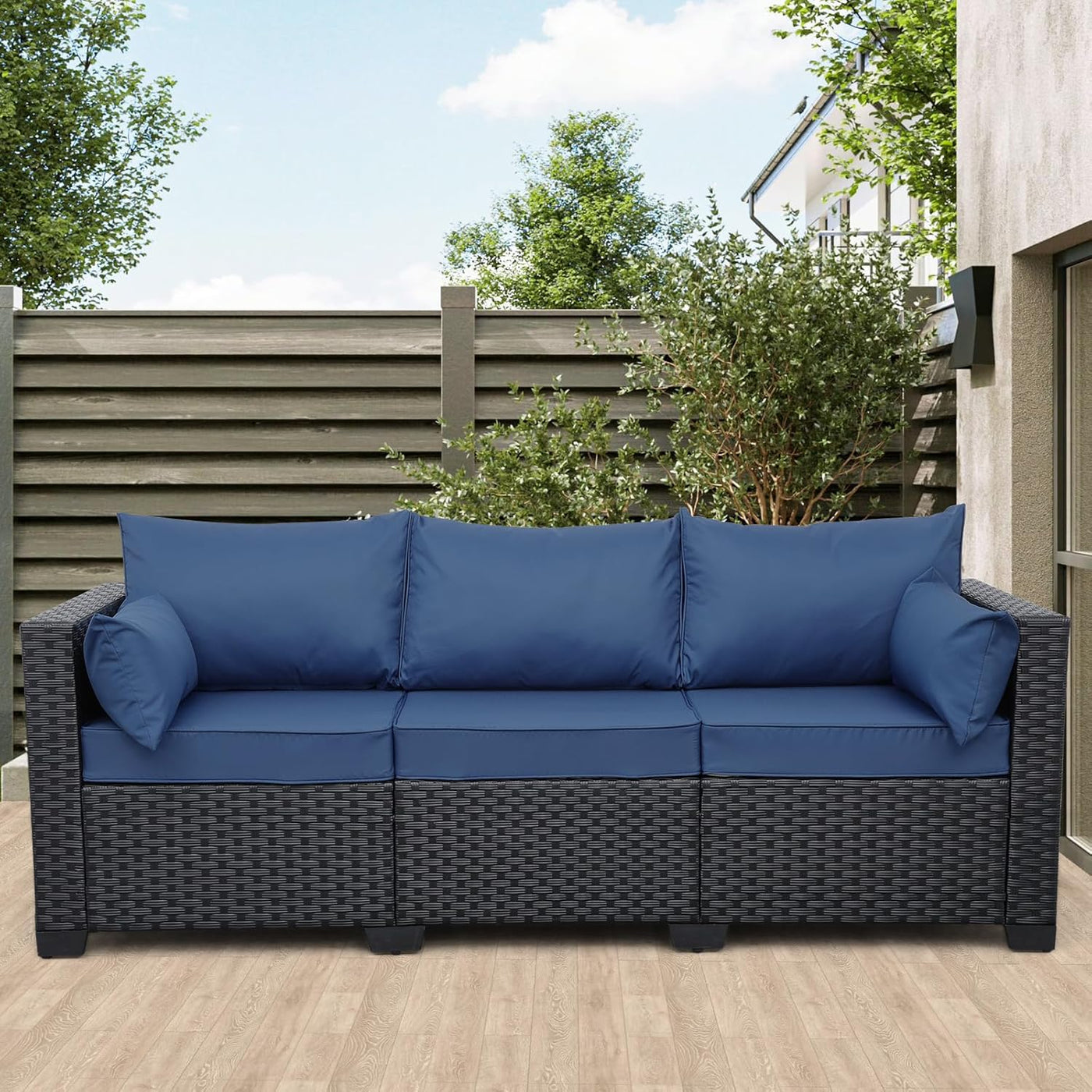 Outdoor Furniture Outdoor Couch Patio Furniture 3-Seat Sofa Deep Seat Hight Backrest with Waterproof Cover and Anti-Slip Cushions, Navy Blue
