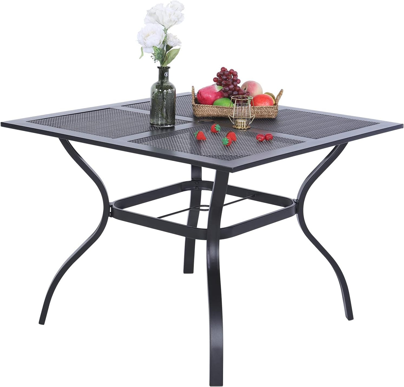 37 Inch Outdoor Dining Table Metal Steel Mesh Patio Dining Table Umbrella Table with 1.57" Umbrella Hole (Mesh)