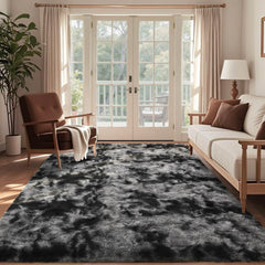 6X9 Ft Large Shag Rugs for Living Room Decor, Tie-Dyed Ultra Soft Fluffy Furry Area Rugs for Bedroom Indoor Floor, Aesthetic Carpet for Kids Home (Dark Grey)