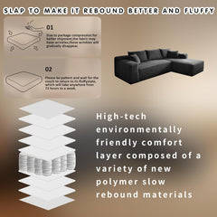 Cloud Sectional Couch with L-Shape Chaise Modern Modular Sofa with Deep Seat Modern Comfy Furniture Bedroom Lounge Dorm Office Apartment Home (Black, Left Facing Chaise)