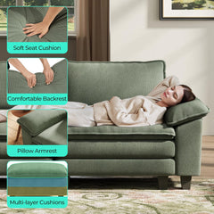 Sectionl Loveset Sof - 90'' Oversized Corduroy Cloud Couch Soft Modern Comfy Green Loveset Couch Deep Set Couches for Living Room Bedroom prtment Office, Green