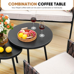 5 Pieces Patio Furniture Set,Outdoor Conversation Set with 2 round Side Tables,Modern Metal Outdoor Couch with Waterproof Cushions for Backyard,Porch,Beige