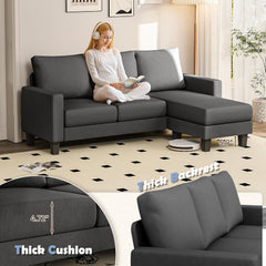 Couch for Small Living Room, 73" Small Sofa with Reversible Ottoman, 3 Seat L-Shaped Sofas, Comfy Couches for Apartment (Linen Fabric, Dark Grey)