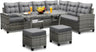 6-Piece Outdoor Patio Furniture Set - Sectional Sofa, Dining Table & Chairs Included, All-Weather Dining Set with Ottoman, Grey Wicker and Grey Cushions
