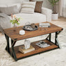 43” Industrial Coffee Table, 2-Tier Farmhouse Center Table with Storage Shelf, Angle Iron Top & Metal Frame, Living Room Cocktail Table, Rustic Brown