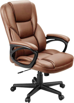 Office Executive Chair High Back Adjustable Managerial Home Desk Chair, Swivel Computer PU Leather Chair with Lumbar Support (Black)