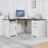 55” Farmhouse L Shaped Desk with Charging Station,Executive L Shaped Desk with Lockable Drawers and Storage Cabinet & Adjustable File Cabinet,White Corner Desk for Home Office