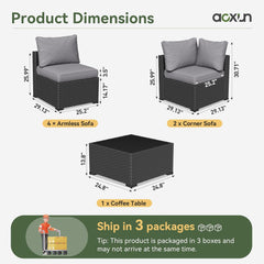 7 Piece Patio Furniture Set Wicker Rattan Patio Sectional Sofa Set Outdoor Seating Furniture with Thickened Cushion, Grey