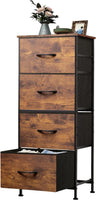 Dresser with 4 Drawers, Fabric Storage Tower, Organizer Unit for Bedroom, Hallway, Entryway, Closets, Sturdy Steel Frame, Wood Top, Easy Pull Handle, Rustic Brown Wood Grain Print