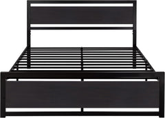 Queen Bed Frame with Headboard, Heavy Duty Metal Platform Base with Strong Support, underneath Storage Space, Stable Mattress Foundation, No Box Spring Needed, Black