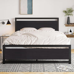 Queen Bed Frame with Headboard, Heavy Duty Metal Platform Base with Strong Support, underneath Storage Space, Stable Mattress Foundation, No Box Spring Needed, Black