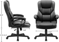 Office Executive Chair High Back Adjustable Managerial Home Desk Chair, Swivel Computer PU Leather Chair with Lumbar Support (Black)