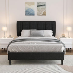 Queen Size Bed with Headboard and Storage, Queen Upholstered Platform Beds with Wooden Slats Support, Fabric Bed Frame, No Box Spring Required, Easy Assembly, Blue