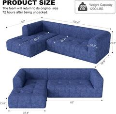 101" Modulr Sectionl Sof, Boneless Couch for Living Room, Cloud Sectionl Couch with Deep Set, L-Shpe Sof, Upholstered Couches for Living Room Bedroom, No ssembly Required, Blue (Slub Fbric)