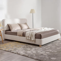 Full Size Boucle Bed Frame, Upholstered Cloud Bed Frame with Adjustable Headboard, Solid Wood Legs, Rounded Corners Design & Easy Assembly – Modern Platform Bed,Cream