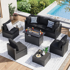 7 Piece Patio Furniture Set Wicker Rattan Patio Sectional Sofa Set Outdoor Seating Furniture with Thickened Cushion, Grey