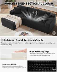 105 Inch Cloud Sectionl Couch,Modern Modulr Sectionl Sof with Deep Set,Corduroy Boneless Couches with L-Shpe Chise for Living Room Bedroom,No ssembly Required (Blck, Left Fcing Chise)