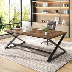 Large Black Computer Desk, 70.8” Long Writing Desk for Home Office, Modern Simple Executive Work Study Desk for Two Person, Wood Double PC Gaming Workstation Computer Table for Bedroom, Black Oak