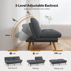Convertible Futon Sofa Bed,66" Corduroy Futon Couch with Adjustable Backrest and Armrests, Recliner Sleeper Sofa for Small Spaces, Play Room or Office, Grey