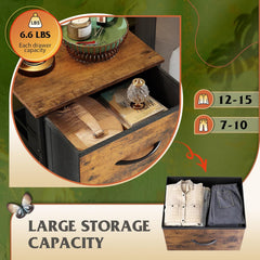 Dresser with 4 Drawers, Fabric Storage Tower, Organizer Unit for Bedroom, Hallway, Entryway, Closets, Sturdy Steel Frame, Wood Top, Easy Pull Handle, Rustic Brown Wood Grain Print