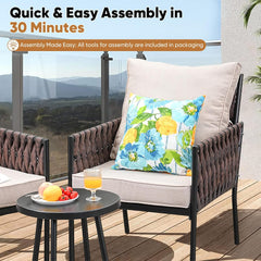 5 Pieces Patio Furniture Set,Outdoor Conversation Set with 2 round Side Tables,Modern Metal Outdoor Couch with Waterproof Cushions for Backyard,Porch,Beige