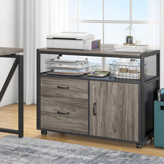 L Shaped Desk with Drawer Cabinet, 55" Executive Computer Desk and Lateral File Cabinet, 2 Piece Home Office Furniture with Drawers for Hanging File, Doors with Locks (Gray, 55 Inches)