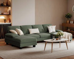 Convertible Sectional Sofa Couch, 4 Seat Sofa Set for Living Room U-Shaped Modern Fabric Modular Sofa Sleeper with Double Chaise & Memory Foam (Fabric, Grey)