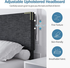 Queen Bed Frame, Queen Size Bed Frame with Headboard and Footboard, Chenille Fabric Upholstered Bed Frame, Gold-Colored Support Feet, Strong Wooden Slats, No Box Spring Needed, Easy Assembly, Black