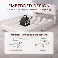 Full Size Boucle Bed Frame, Upholstered Cloud Bed Frame with Adjustable Headboard, Solid Wood Legs, Rounded Corners Design & Easy Assembly – Modern Platform Bed,Cream