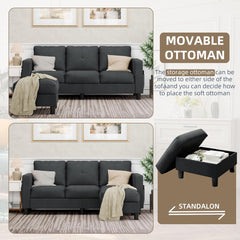 Convertible Sectional Couches for Living Room, L-Shaped Couch 3 Seat Sectional Sofa Set with Polyester Fabric and Movable Ottoman Small Couch for Apartments, Office, Black
