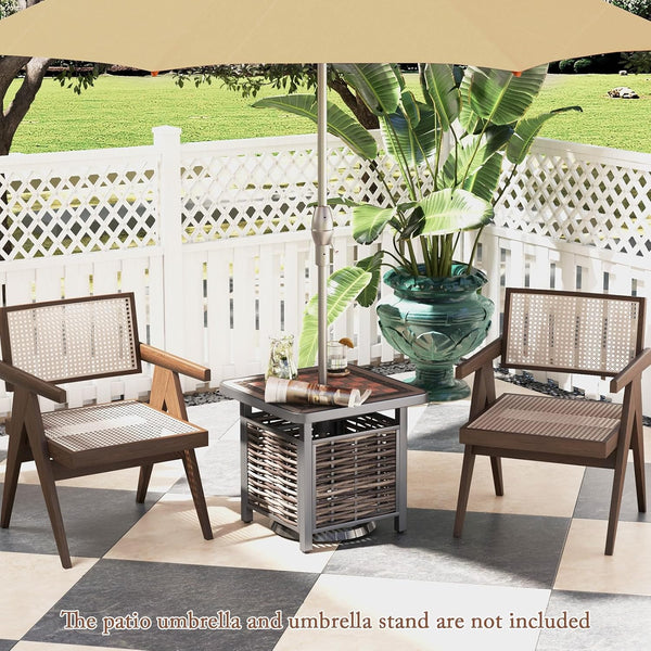 21.5 Inches Outdoor PE Rattan Side Table, All Weather Patio Square End Table with Resin Tabletop, Umbrella Hole, Metal Frame, Outdoor Coffee Table for Garden, Backyard, Balcony, Poolside
