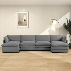 Oversized Modular Sectional Sofa with Movable Ottoman, 112 Inch 4 Seat Modern Corduroy Sofa Set, Convertible L Shaped Couch for Living Room and Office, Beige