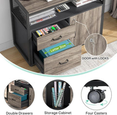 L Shaped Desk with Drawer Cabinet, 55" Executive Computer Desk and Lateral File Cabinet, 2 Piece Home Office Furniture with Drawers for Hanging File, Doors with Locks (Gray, 55 Inches)