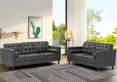 84" Suede Leather Sofa with 2 Soft Pillows, Tufted Modern Sofa with Sturdy Wooden Legs, 3 Seats Couch for Living Room, Office, Bedroom, Grey