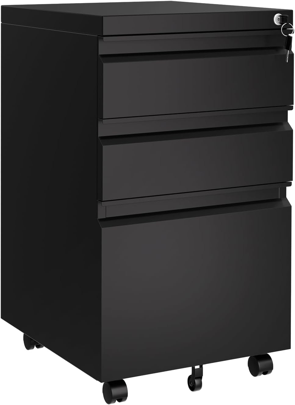 3-Drawer Mobile File Cabinet with Lock Keys | under Desk Lateral Storage Fits Legal Letter A4 | Adjustable Shelf, Easy Assembly Office Home Workspace - Dark Black