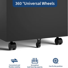 3-Drawer Mobile File Cabinet with Lock Keys | under Desk Lateral Storage Fits Legal Letter A4 | Adjustable Shelf, Easy Assembly Office Home Workspace - Dark Black