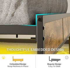 Full Bed Frame with Storage Charging Station Headboard, Smart LED Light, Metal Platform Bed No Box Spring Required, Easy Assembly, Noise Free