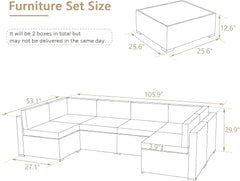 Outdoor Sectional Furniture Chair Set with Cushions and Coffee Table,Patio PE Rattan Wicker Sofa, 7 Piece