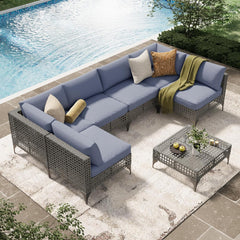 Outdoor Sectional Furniture Chair Set with Cushions and Coffee Table,Patio PE Rattan Wicker Sofa, 7 Piece
