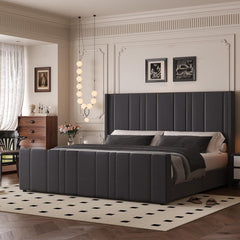 King Size Bed Frame and Headboard, Upholstered Bed with Vertical Channel Tufted Headboard & Footboard, Wooden Slats/Noise Free/No Box Spring Needed/Easy Assembly, Pink