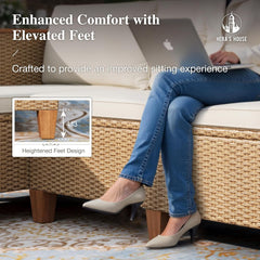 Small Patio Furniture Set, All Weather 3 Pieces Wicker Outdoor Sectional Set,Yellow Rattan Conversation Set with Lounge Sofa and Coffee Table for Lawn, Garden