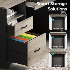 59” Executive Desk with 2 Drawers, Computer Desk with Storage Cabinet, Industrial Wood Desk with File Drawer, Keyboard Tray & 2 Pedestals for Home Office & Studio, Gray