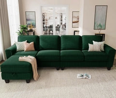 Sectional Sofa Couch for Living Room, 106 Inches L Shaped Couch with Storage, 5 Seater Corduroy Home Sofas, Modern Couches with Chaise for Apartment, Sofas Para Sala, Dark Blue