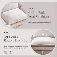 88.98" Modern U-Shaped Sectional Sofa with Ottoman and Storage, Chenille 3-Seater Couch with Deep Seat and Pillows for Living Room and Bedroom, Beige White