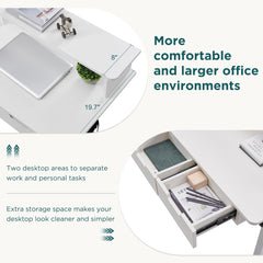 60 Inches L Shaped Electric Standing Desk, Height Adjustable Corner Gaming Desk with Drawers, Keyboard Tray, Power Outlets & LED Lights, Computer Desk with Monitor Shelf, Antique White