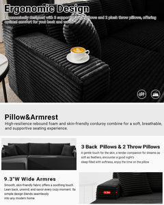 105 Inch Cloud Sectionl Couch,Modern Modulr Sectionl Sof with Deep Set,Corduroy Boneless Couches with L-Shpe Chise for Living Room Bedroom,No ssembly Required (Blck, Left Fcing Chise)