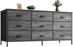 63 Inch Dresser for Bedroom, Dresser for Closet with 9 Drawers, Large TV Stand for 55, 65, 70 Inch TV, Entertainment Center with Storage, Wide Long Chest of Drawers, Rustic Brown