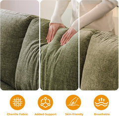 85" Sectional Couches with Storage Ottoman,L Shaped Couch with Armrest Organizer,3-Seater Sofa,Thick Cushions,Small Sofas for Living Room,Bedroom,Apartment,Chenille,Green