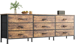 63 Inch Dresser for Bedroom, Dresser for Closet with 9 Drawers, Large TV Stand for 55, 65, 70 Inch TV, Entertainment Center with Storage, Wide Long Chest of Drawers, Rustic Brown