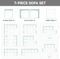 7 Pieces Patio Furniture Set, Outdoor Sectional Sofa PE Rattan Wicker Conversation Set outside Couch with Table and Cushions for Porch Lawn Garden Backyard(Beige+Black)